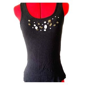 Jeweled Stoned Beaded Studded Black Tank Top